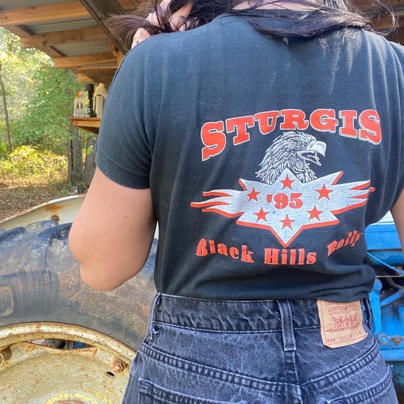 • 1990s 3d Emblem Sturgis Harley Davidson Rose Tee • - Picture 2 of 7